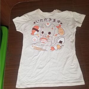 Women's tshirt cute critter eating asian snacks kawaii